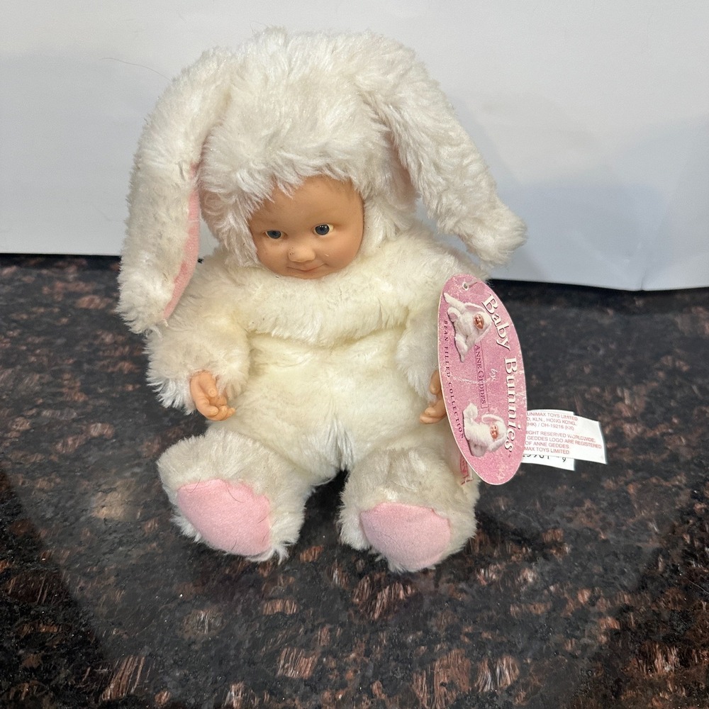 Vintage Anne Geddes Baby Bunnies White Bunny Bean Filled Plush Doll 525901 NWT